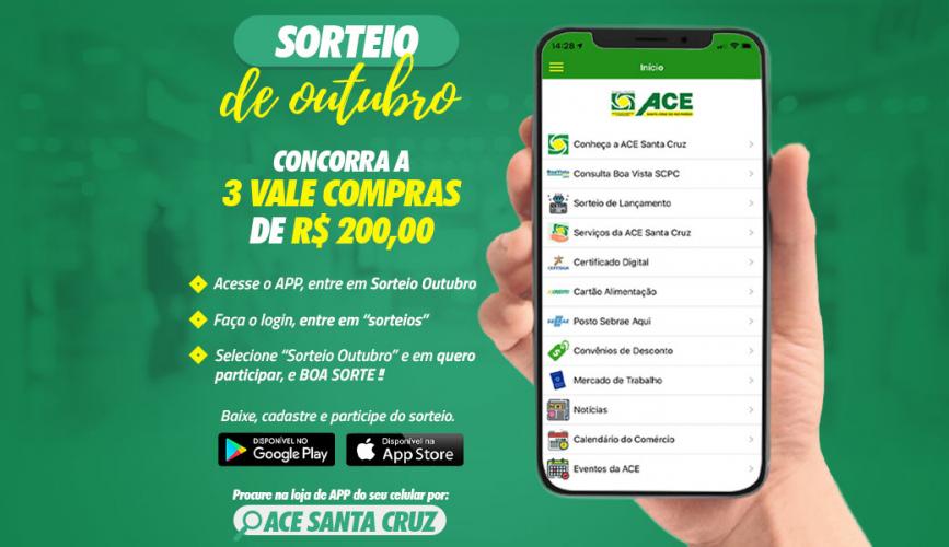 Segundo sorteio do App da ACE Santa Cruz será no dia 8 de outubro